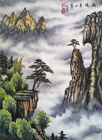 胡德康作品1《雨后青山翠》献给抗疫逆行的英雄 60×96cm 画于2020年正月